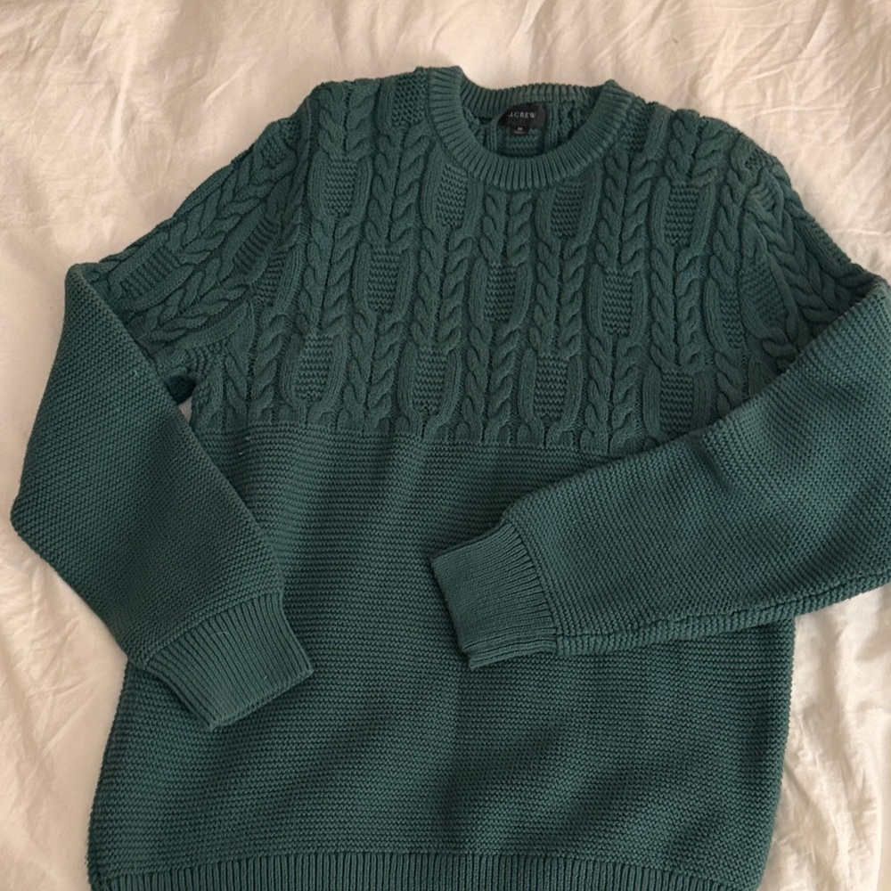 J. Crew Men's Teal Cable Knit Crewneck Sweater